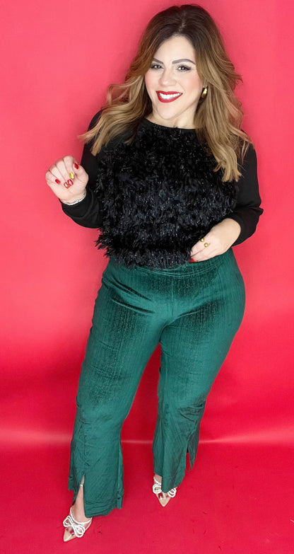 Hunter Green Velvet Trousers With Slit In Front