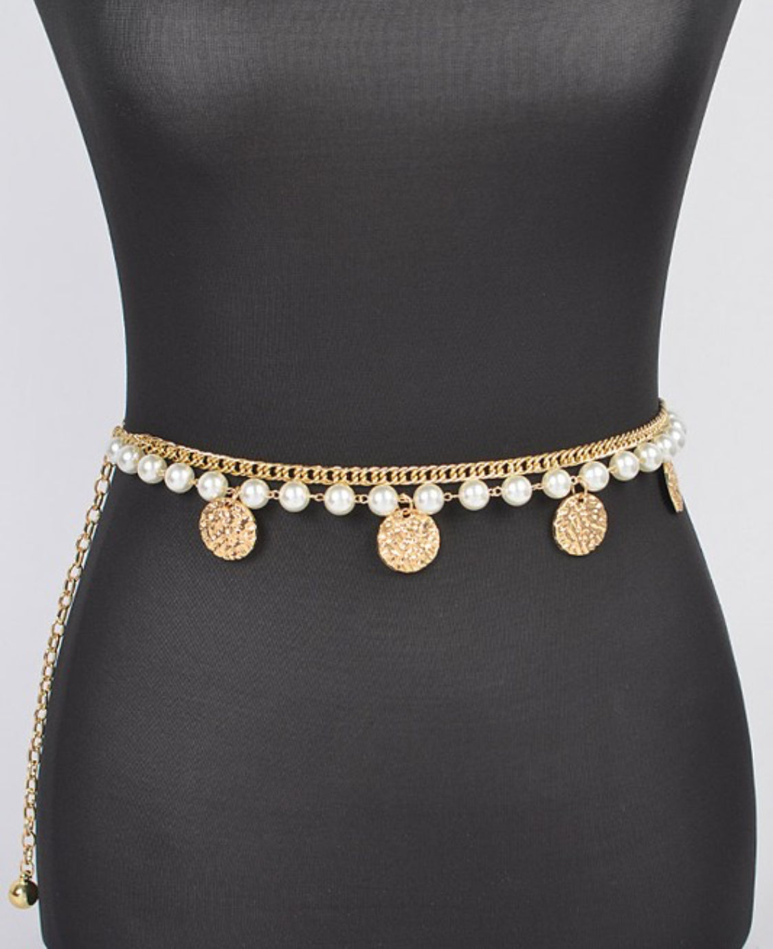 Faux Pearl Round Metal Chain Belt