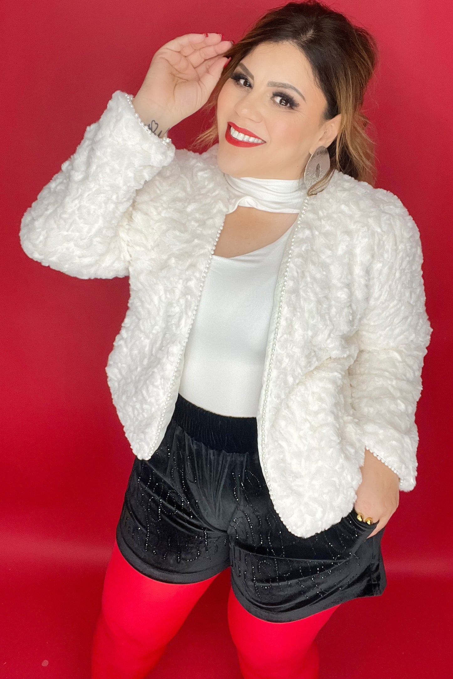 Diana Faux Fur Pearl Trimmed Jacket