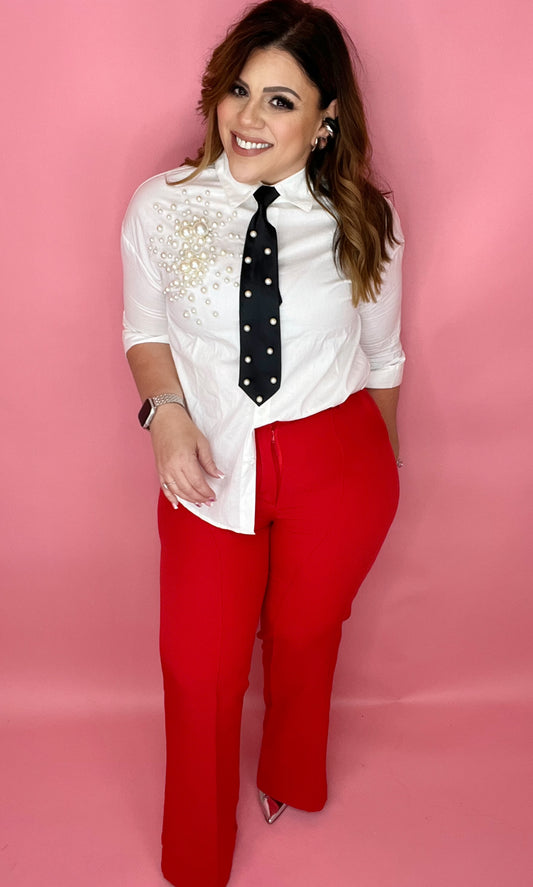 Red Wide Leg Dress Pants