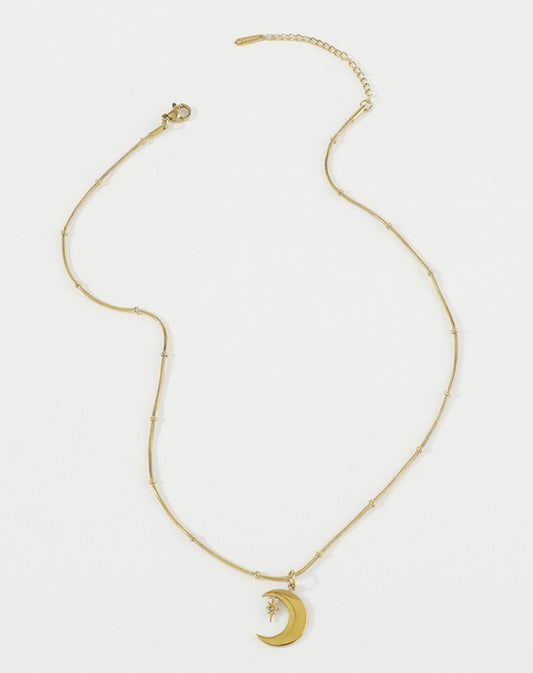 18K Gold Plated Stainless Steel Moon Necklace