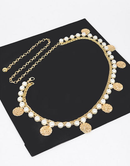 Faux Pearl Round Metal Chain Belt