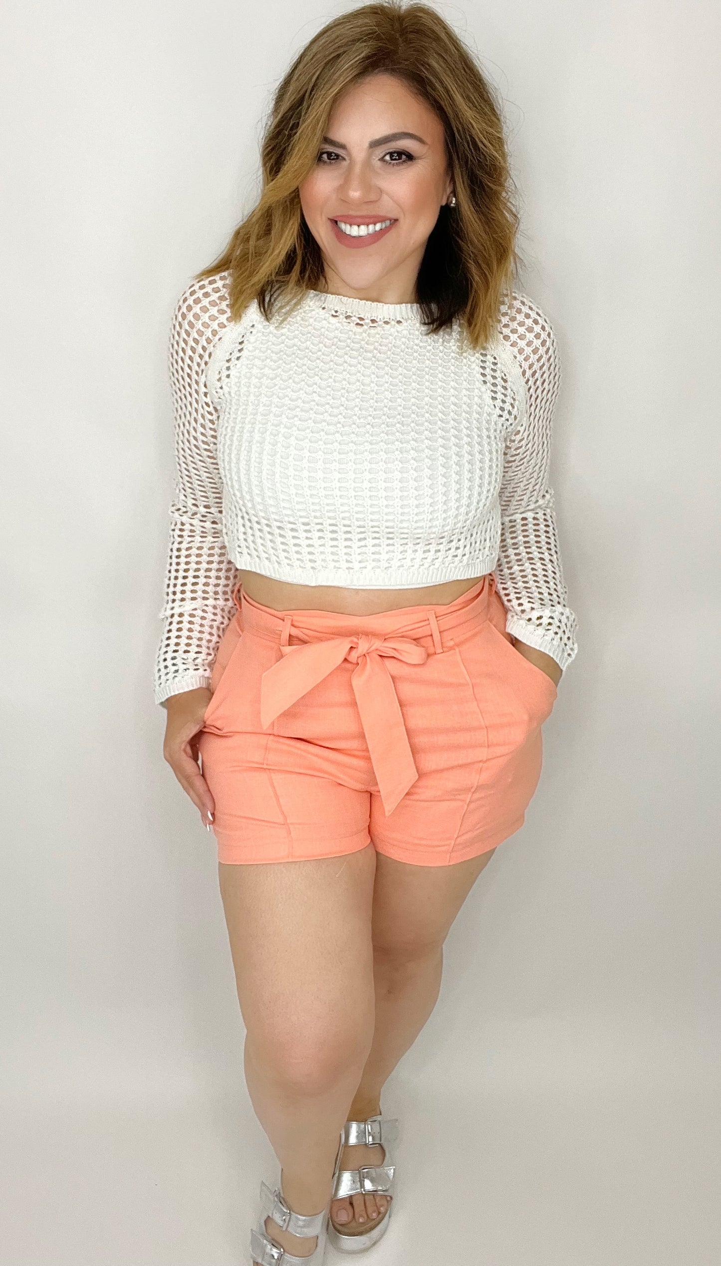 Open Knit Cropped Sweater Top