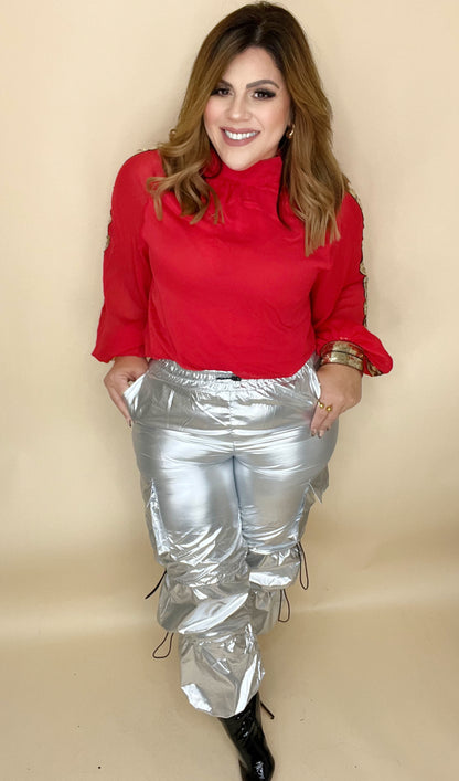 Metallic Silver Pants