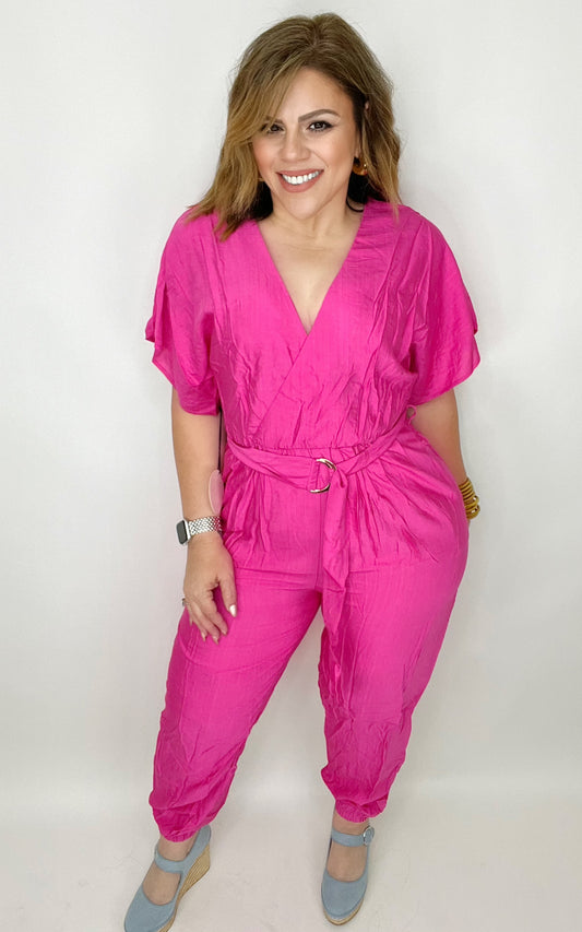 Melany Linen Jumpsuit In Fuchsia