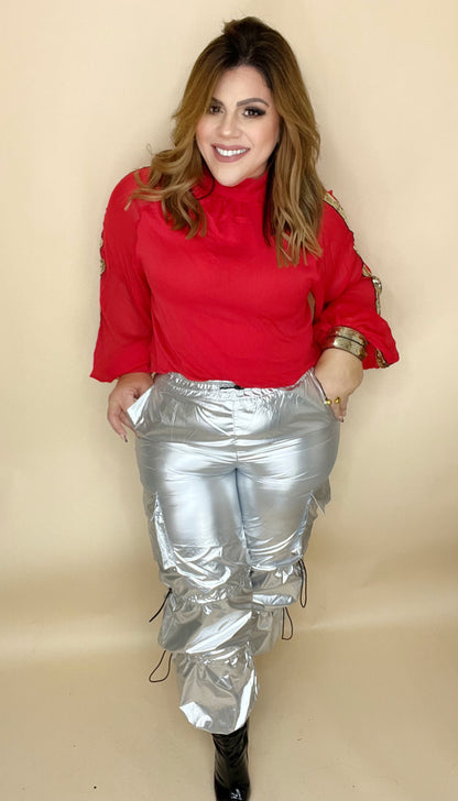 Metallic Silver Pants