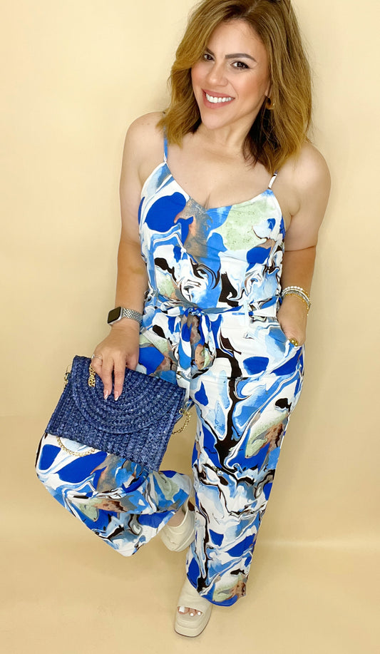 Tropical Beauty Jumpsuit In  Royal Blue