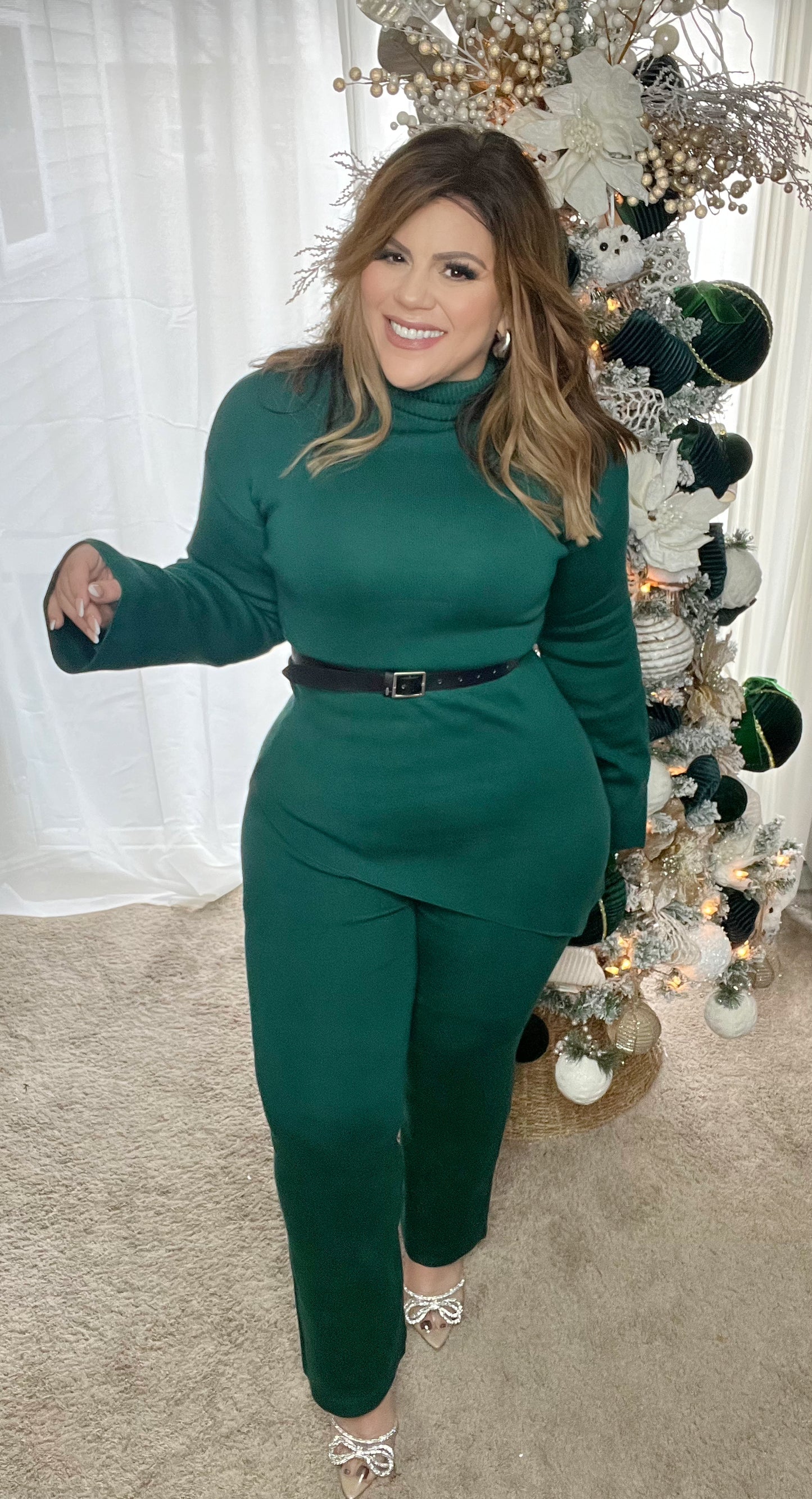 Asymmetrical Top and Pants Set In Hunter Green