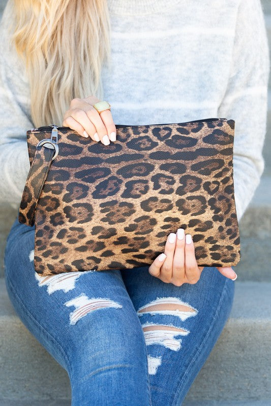 Leopard Print Oversized Clutch in Brown