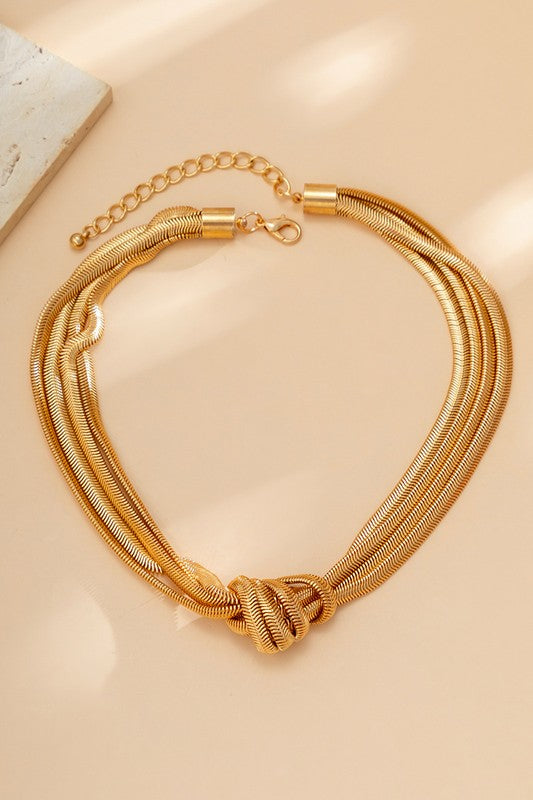 Thick Snake Knotted Chain Choker Necklace In Gold