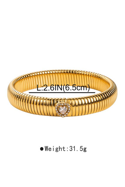 Stainless Steel Rhinestone Elastic Bangle