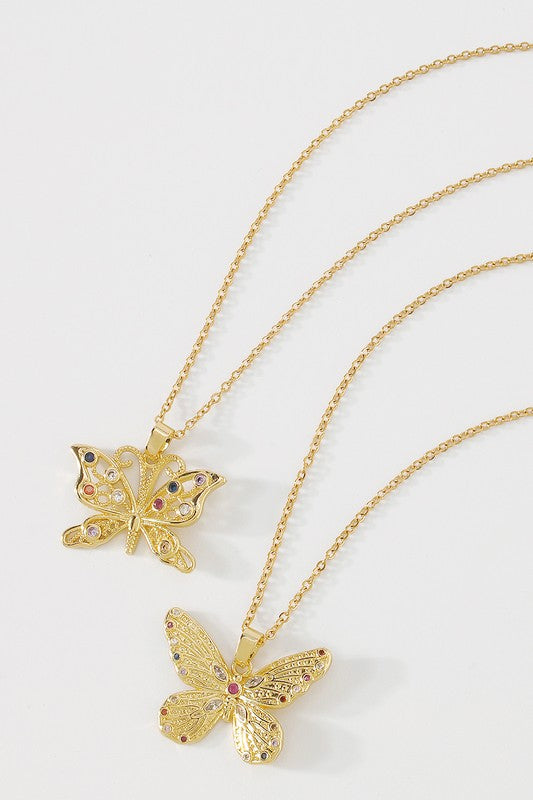 18K Gold Plated Hollow Butterfly Pendant Necklace