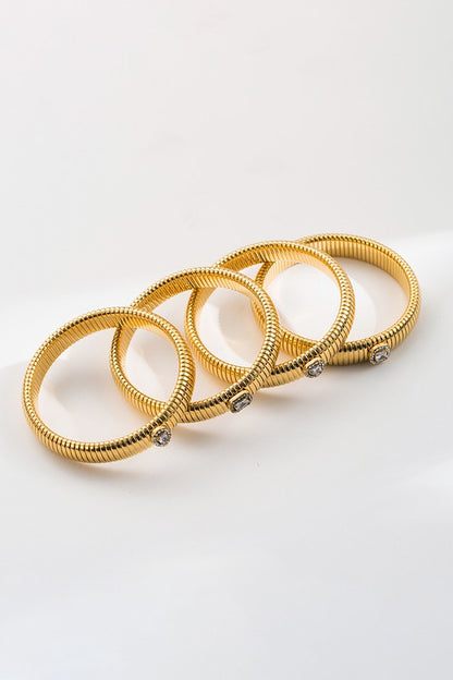 Stainless Steel Rhinestone Elastic Bangle