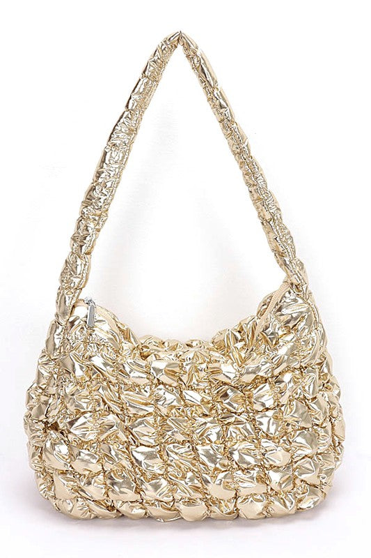 Quilted Bubble Metallic Crossbody Bag In Gold