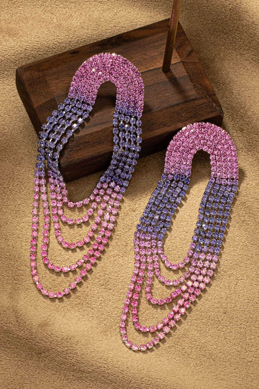 Pink And Purple Tone Rhinestone Earrings