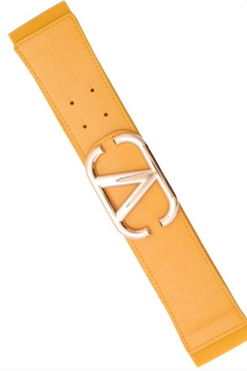 Elastic Belt with V Buckle Beige