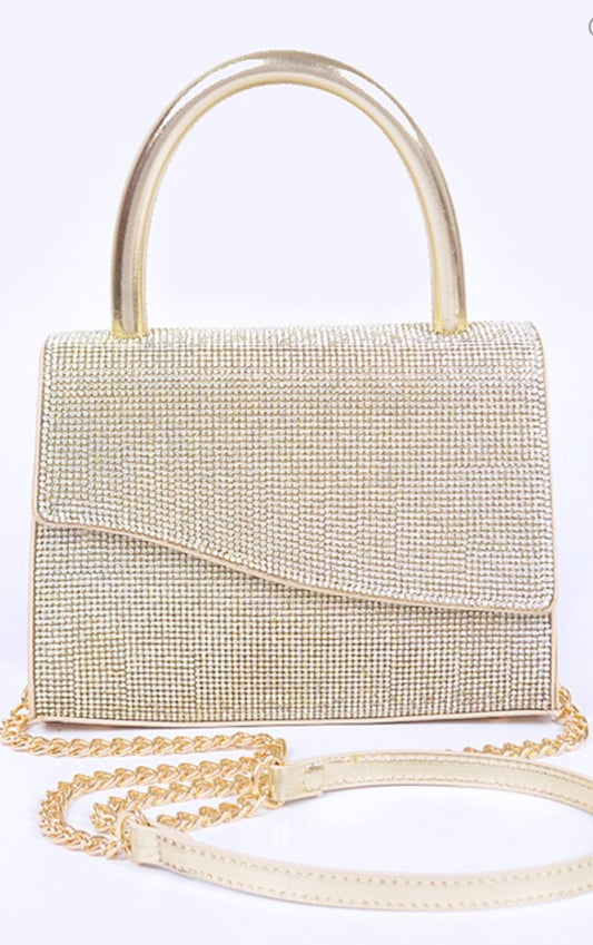 Rhinestone Metallic Gold Handbag