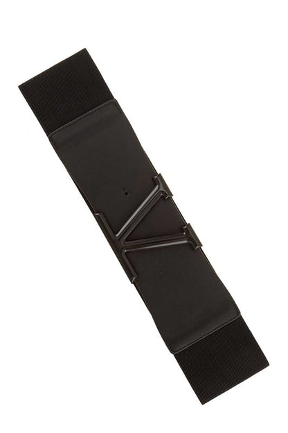 Elastic Belt with V Buckle Beige